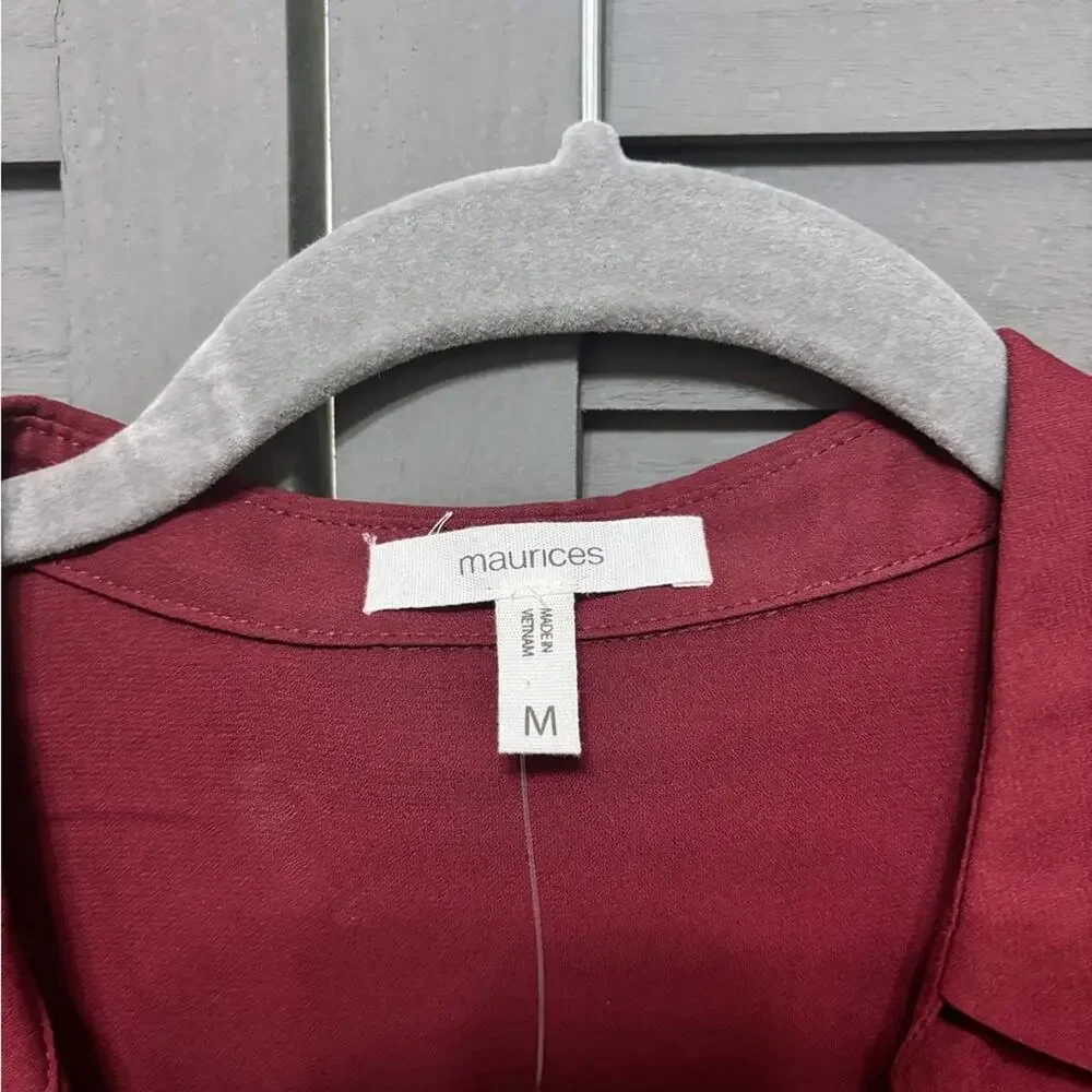 NWT Maurices Burgundy V-Neck Blouse with Long Sleeves Size M - Picture 2 of 4